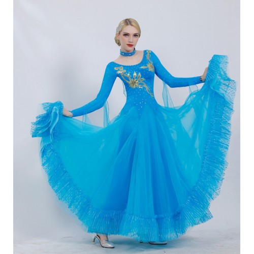 Royal blue ballroom dancing dresses for women girls waltz tango stage performance ballroom dancing costumes dress